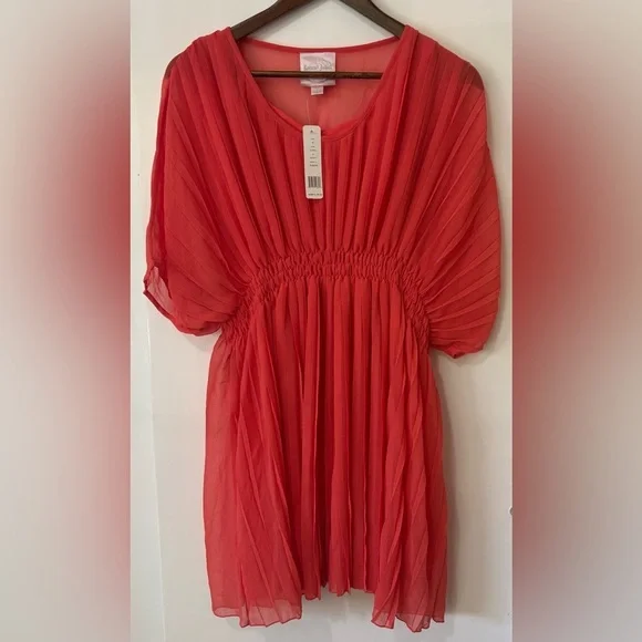 Rome & Juliet| NEW Orange/Red Chiffon Butterfly Sleeve Deep-V Dress Sz M w/Tags - Picture 6 of 7